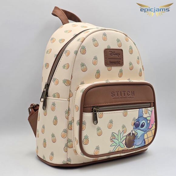 Loungefly Disney Lilo & Stitch Pineapple Brown Mini Backpack Bag New - Picture 2 of 5